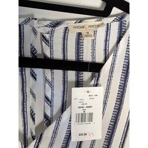 Moa Moa NWT Striped Romper M Ivory Blue Nursing-Friendly Snap V-Neck Ruffle POCK